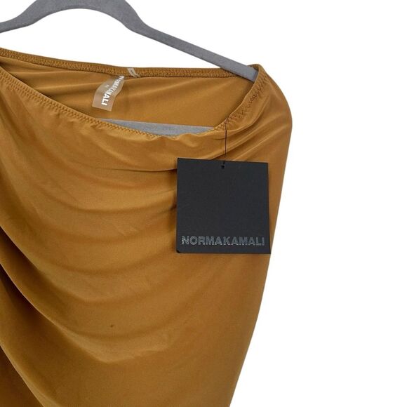 SOLD:Norma Kamali Diana Ruched One-Shoulder Gown Dress Mocha New M - Picture 6 of 9